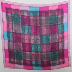 Vintage Soft Silk Square Scarf Plaid Pattern 25" x 25" Multicolor, *Stain
